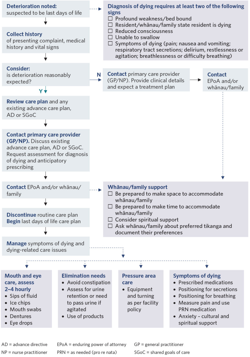 Decision support flow diagram to support management of care during the last days of life. 