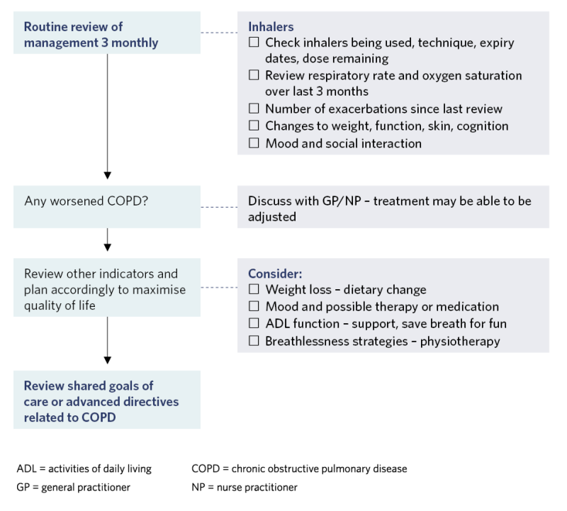 Decision support flow diagram for routine review of COPD. 